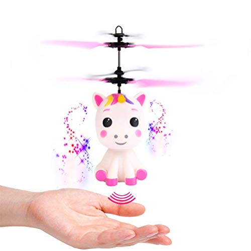 Guanan Mini Flyer Einhorn mit Fernbedienung und USB-Kabel, fliegendes Einhorn mit LED-Leuchteffekt und Propeller, handgesteuert, Kinder, Mädchen ab 6 Jahre