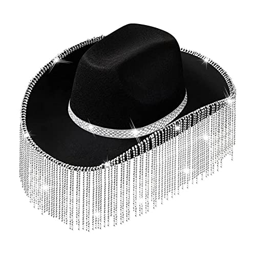 KITPIPI Strass Cowgirl Hüte Glitzer Weiß Kuh Hut Mit Strass Fransen Q0R2 Cowboy Für Halloween Party Größe Erwachsene Hut