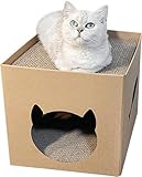 Papp-Katzenhaus - Indoor-Katzen-Kratz-Haus, Katzenhaus mit Kratz-Pad, gemütliche Schlaf-Box, langlebige Kratz-Lounge, Spaß Spielbereich, perfekt für alle Katzen