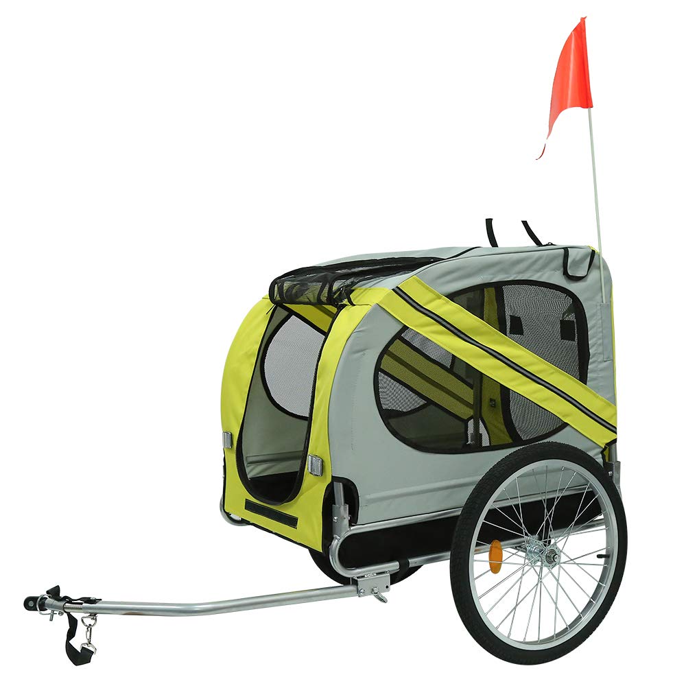 Fahrradanhänger für Hunde, faltbar, Fahrradanhänger mit Sicherheitsgurt und Flagge, maximale Belastung 40 kg (Grau/Gelb)