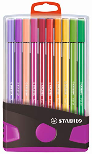 Premium-Filzstift - STABILO Pen 68 ColorParade - 20er Tischset in anthrazit/pink mit 20 verschiedenen Farben und Hängelasche