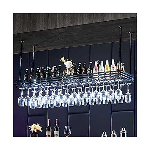 Weinregal,Wandmontierter Deckenaufhänger für Weinflaschen und Gläser, verstellbare Höhe und Breite, 100 x 35 cm, golden/schwarz