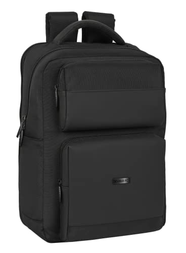safta Unisex Kinder Rucksack für Laptop 15,6 Zoll und USB mit 2 Taschen Sevilla FC Premium, 310 x 130 x 440 mm, Schwarz, Estándar