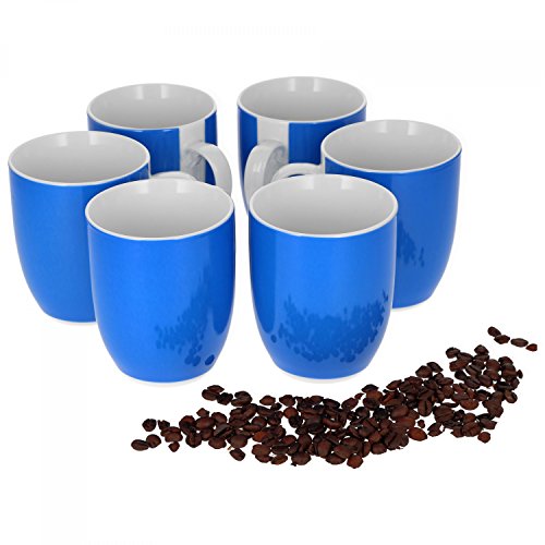 Van Well 6er Set Kaffeebecher Serie Vario Porzellan - Farbe wählbar, Farbe:blau