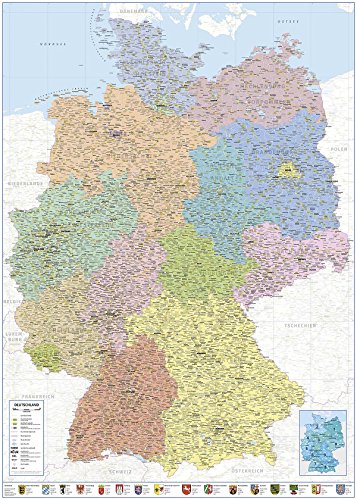 Close Up Politische Landkarte Deutschland 2018 - XXL Deutschlandkarte 100x140 cm - Premium Poster- 1:660.000 + 2 St. transparente Posterleisten mit Aufhängung