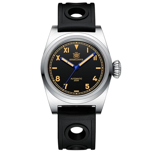 Steeldive SD1904 200M wasserdichte Luxus Mechanische Uhr Große Krone NH35 Bewegung Professionelle Tauch-Armbanduhr, V 4, Retro