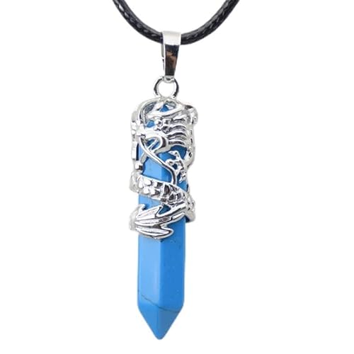 Natürlicher Kristallstein, sechseckiges Prisma, ethnischer Anhänger, Drachen-Halskette, Quarz-Seil-Halsketten, hängender Schmuck for Damen und Herren natürlicher Glanz ( Color : Blue Turquoises )
