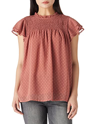 find. Lässiges Polka Dots Damen-T-Shirt gerüschte Bluse mit kurzen Armen Top, Orangerot, Size M
