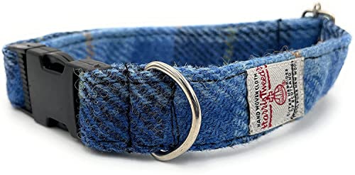 Harris Tweed Hundehalsband, kariert, Größe M, Blau