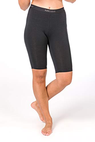 super.natural Knielange Damen Funktions-Unterhose, Mit Merinowolle, W BASE SHORT TIGHT 175, Größe: XS, Farbe: Schwarz (Jet Black)