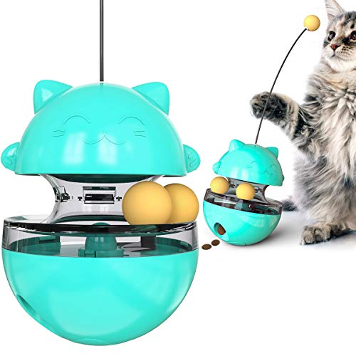 NW Glückskatze Schütteln Leckig Spielzeug Futterspender Interagieren mit Host Verbesserung Intelligenz Linderung Angst Katzenspielzeug Haustierprodukt Haustierspielzeug (Türkis)
