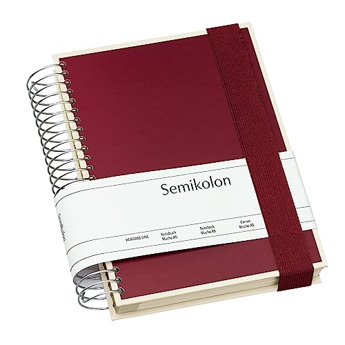 Semikolon 351555 Mucho Spiral-Notizbuch A5 15,7 x 21,7 cm, je 110 karierte, linierte, blanko Seiten, burgundy dunkel-rot