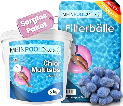 Set: 5 kg Chlor Multitabs 200 g + Filterballs Pool Filterbälle Made in Germany
