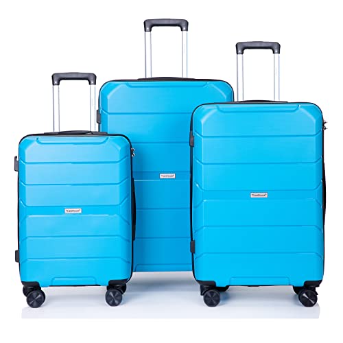 SPOFLYINN 3-teiliges Gepäck-Set, Hartschalenkoffer-Set mit Spinnrollen und TSA-Schloss, Handgepäck-Koffer für Reisen (20/24/28), Hellblau, wie abgebildet, Einheitsgröße, Modern