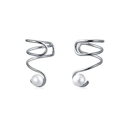 Trendige Spiraldraht Weiß Süßwasser Kultiviert Perle Knorpel Ohr Manschette Wrap Helix Ohrringe Für Frauen 925 Sterling Silber