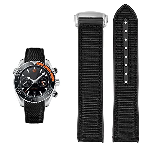 WIKUNA Uhrenarmband für Omega 300 SEAMASTER 600 PLANET OCEAN Silikon Nylon Armband Uhrenzubehör Uhrenarmband Kette 20 mm 22 mm Gürtel (Farbe: Schwarz SK, Größe: 22 mm)