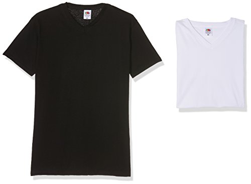Fruit of the Loom Herren V-Neck Valueweight T-Shirt, Mehrfarbig (Black/White 36/30), XL (10er Pack)