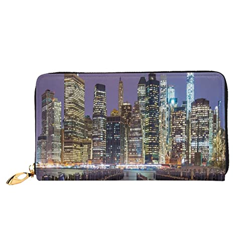 DEHIWI New York City Leder-Geldbörse mit Reißverschluss für Damen, Clutch, Reisekartenhalter, Geschenk, Schwarz , Einheitsgröße
