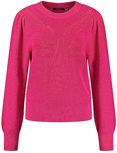 Taifun Damen Baumwoll-Pullover Ballonärmel, Langarm, Strickbündchen Baumwoll-Pullover Pullover unifarben Luminous Pink 38
