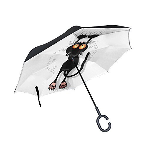 ISAOA Großer Regenschirm, umgekehrter Regenschirm, winddicht, doppellagige Konstruktion, umgekehrt, faltbarer Regenschirm für Autoregen im Freien, C-förmiger Griff, Katzen-Cartoon-Regenschirm