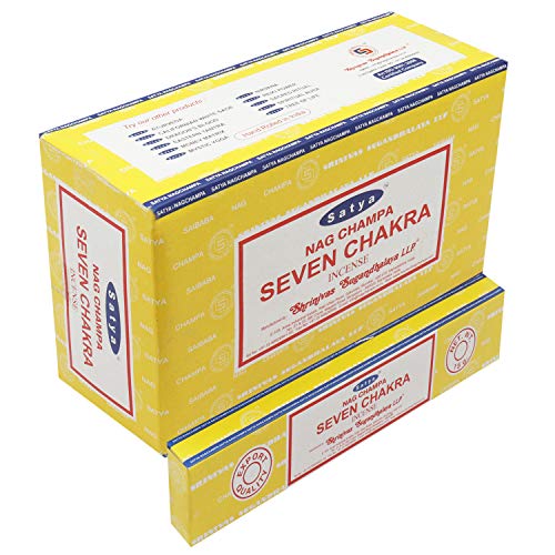 Satya Nag Champa Seven Chakra Incense Sticks Agarbatti 180 Grams Box | 12 Packs of 15 Grams Each in a Box | Export Quality
