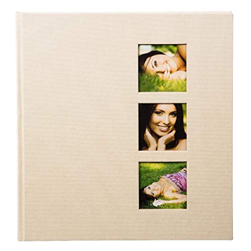 Goldbuch Fotoalbum mit 3 Fensterausschnitten, Style, 30 x 31 cm, 60 weiße Seiten mit Pergamin-Trennblättern, Leinen, Beige, 27624