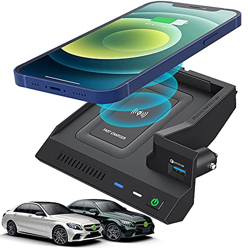 Braveking1 Kabelloses Ladegerät Auto Kompatibel mit Mercedes-Benz C-Class GLC AMG 2015-2021 Center Console-Zubehörfeld, 10W Wireless Schnell-ladegerät mit QC3.0 USB für iPhone 12/11/X Samsung S20/S10