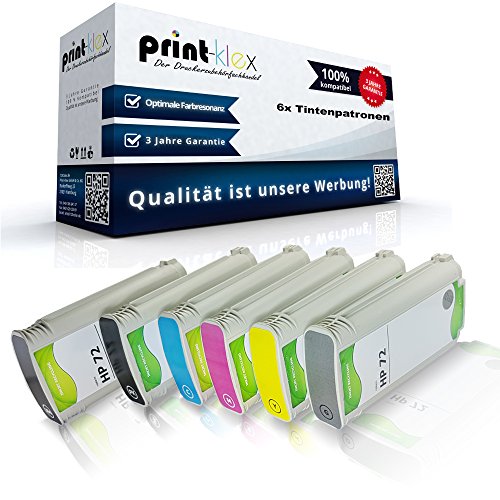 Print-Klex 6x Kompatible Tintenpatronen für HP DesignJet T620 T770 T770Hard Disk T770Series T790 HP72 HP 72 Magenta Yellow Foto Black Grau Schwarz Cyan - Eco Easy Serie