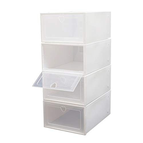20 Stück Schuhboxen Stapelbox Organizer Boxen mit Deckel, Kunststoff Weiße Schuhkarton Transparent Faltbar, für Eine Vielzahl von Schuhen, PP Kunststoff 33 * 23 * 14 cm