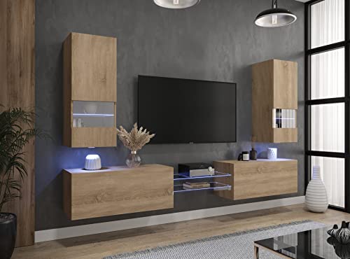 Furnitech AN21 New Modernes Wohnzimmer Wohnwand Wohnschrank Schrankwand Mediawand Möbel MATT (LED RGB 16 Farben, AN21-NEW-21S-M5-1A)