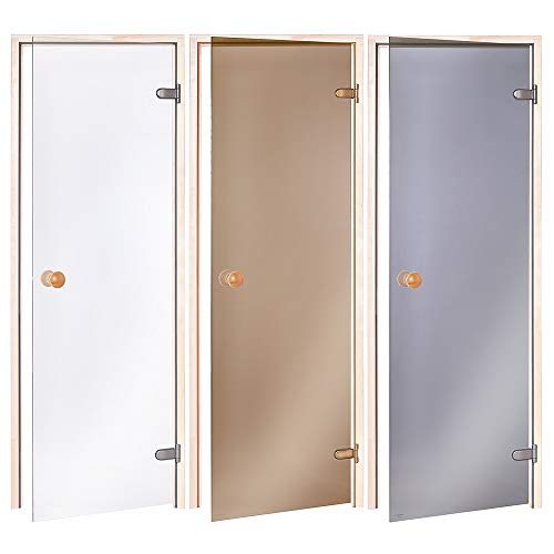 AD Standard Sauna Door 80 x 200 cm Opening Grey Thermal Glass Aspen Door Frame Roller Catch without Threshold