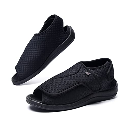 HGYJ Extra breite Schuhe Komfort Schuhe für ältere Menschen Unisex Verstellbarer orthopädischer Schuh rutschfeste Sandalen mit offener Zehenpartie Atmungsaktiv Hausschuhe,Black,49