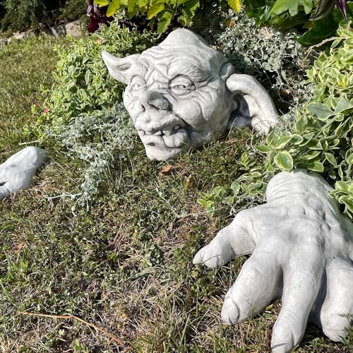 ANTYKI24 Emerging Troll Figur – Originelle Garten-Dekoration, Aus der Erde auftauchender Kobold aus Beton