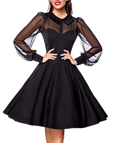 Belsira Damen midi Kleider Retrokleider Vintage-Kleid schwarz 3XL