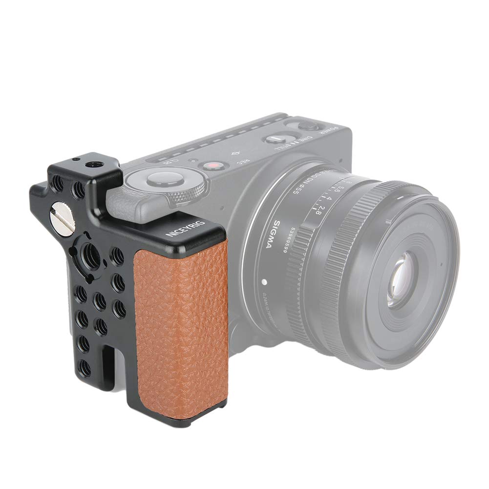 NICEYRIG Seitengriff aus Leder, Rutschfester Griff für Sigma FP-Kamera, mit 0,6 cm (1/4 Zoll) 3/8 Zoll Gewindebohrungen