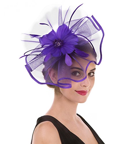 Fascinator Haar Clip Haar Accessoire Tea Party Hochzeitskirche Kopfbedeckung für Frauen (Großen Mesh Lila)