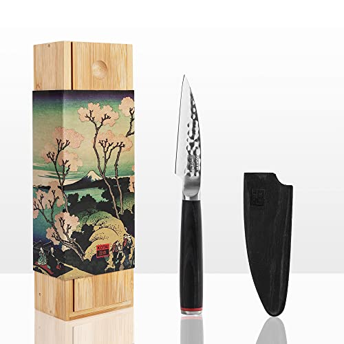 KOTAI - Couteau d’Office (Couteau ou Couteau à Fruits) - Lame de 10 cm - Fabriqué et Aiguisé à la Main - Acier Inoxydable Japonais 440C Ultra-Tranchant et Manche en Pakkawood - Pleine Soie Cachée