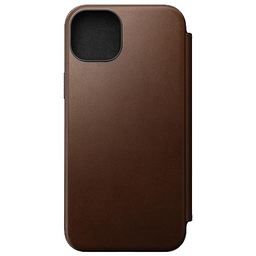 Nomad Moderne Lederhülle für iPhone 15 Plus Hülle Kompatibel mit MagSafe & Wireless Charging Leder Wallet Case, 3 Kartenfächer 360° Schutzhülle Bumper - Braun