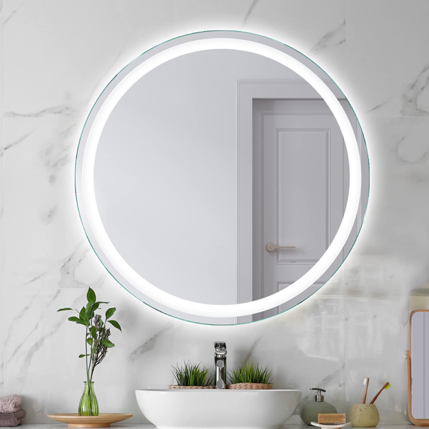 SARAR Runder Wandspiegel mit rundum LED-Beleuchtung 45cm Made in Germany Designo MAR111 Badspiegel Spiegel mit Beleuchtung Badezimmerspiegel