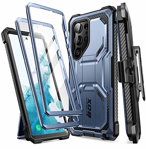 i-Blason Armorbox Series Hülle für Samsung Galaxy S23 Ultra 5G Bumper Case mit 2 Vorderseite (ohne Displayschutz + mit Displayschutz) 2023 Ausgabe (Blau)