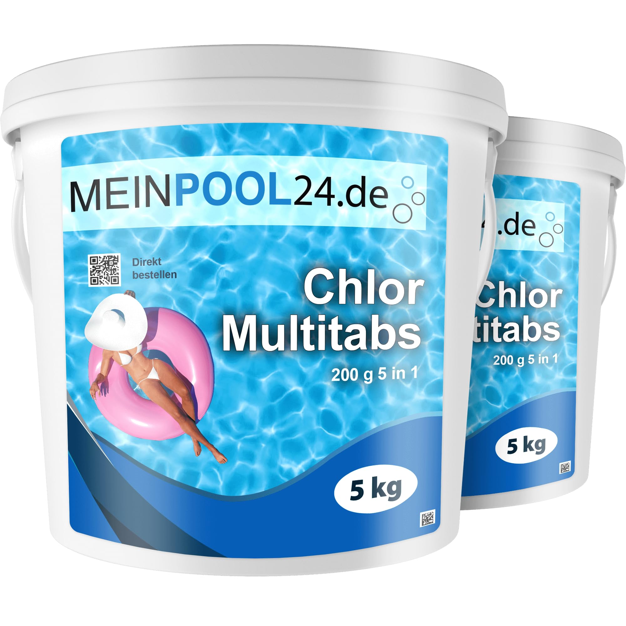 10 kg (2 x 5 kg) Chlor Multitabs 200 g 5 in 1 von Meinpool24.de - Für den Pool mit 5 Phasen Pflegewirkung für sauberes und hygienisches Poolwasser