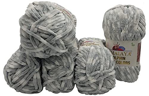 5 x 100 Gramm Strickwolle Himalaya Dolphin Baby Colours mehrfarbig, 500 Gramm Wolle super bulky (grau weiss 80432)