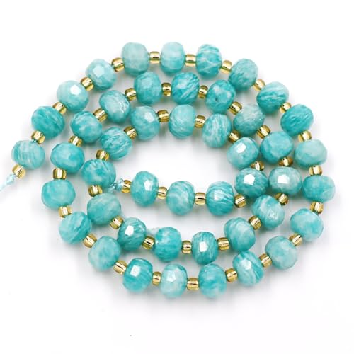 Fukugems Großhandel Natursteinperlen für Armbänder Halsketten verkauft pro Tasche 5-Stränge und eine Rollschnur innen facettierte Septum Russia amazonite 8mm