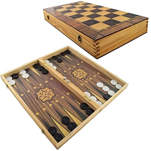 Backgammon und Schachspiel aus Holz 40x40cm P-219