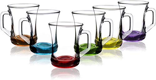 technic24 LAV 6 teiliges farbige Gläser- Set Getränkegläser Teegläser Set mit Henkel Cay Bardagi Füllmenge 225 ml Ideal geeignet für Heiß- oder Kaltgetränke Zen+