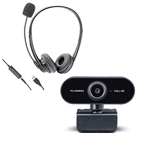 Midland W199 Webcam + HS03 PC Headset, 41670.S1, Bundle für Home Office für den idealen Einstieg in die Digitale Kommunikation, 1920 x 1080 Full HD, kompatibel mit jedem PC mit USB-Anschluss