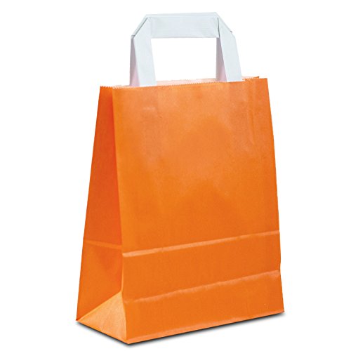 100 x Papiertüten orange 18+08x22 cm | Papiertragetaschen mit Henkel | Kraftpapiertüten | Papiertaschen klein | HUTNER