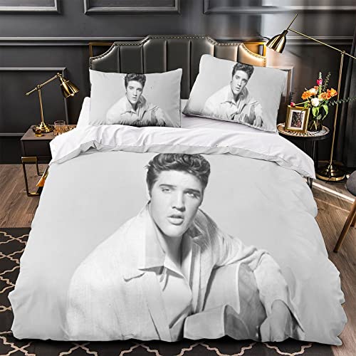 wrtgerht Elvis Presley Bettwäsche-Set,Bettbezug Sängerin,3D Druck,mit Kissenbezug,Für Kinder Erwachsene,Für Einzelbett Doppelbett doppelt（200x200cm）