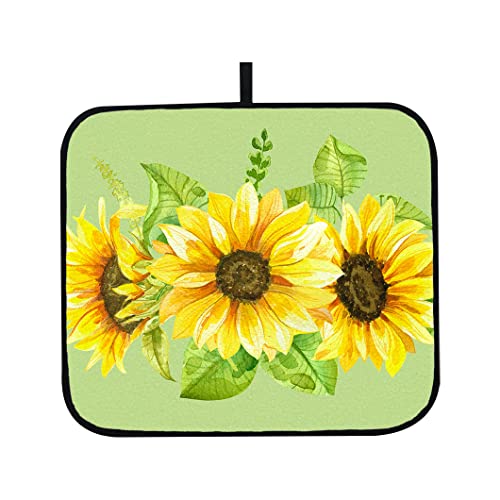 Rolin Roly Abtropfmatte Sonnenblume Trockenmatte fürs Geschirr 41x46cm Gelb Grün Schnelltrocknend Sunflower Dish Drying Mat Saugfähig Geschirrtrocknungsmatte (Sunflower)