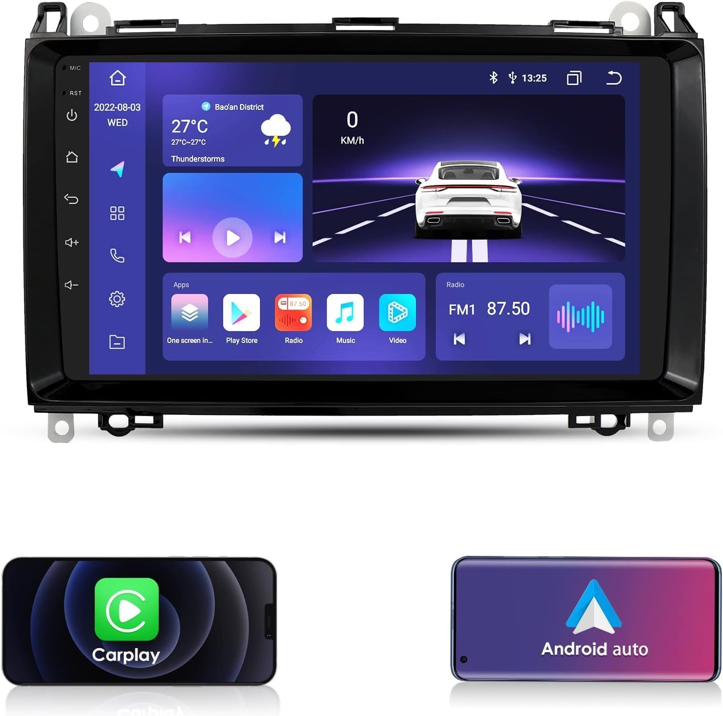 Bluetooth Auto Radio für Mercedes W906 Sprinter/V-Klasse W639/Vito/Viano/B Klasse W245 B160 B170 B180 B200/A Klasse W169 A150 A160 A170 A180 A200 mit Wetteranzeige Carplay Android Auto